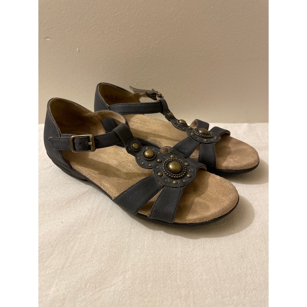 Naturalizer Womens 5.5M Xero Navy Blue T-Strap Studded Medallion Sandals